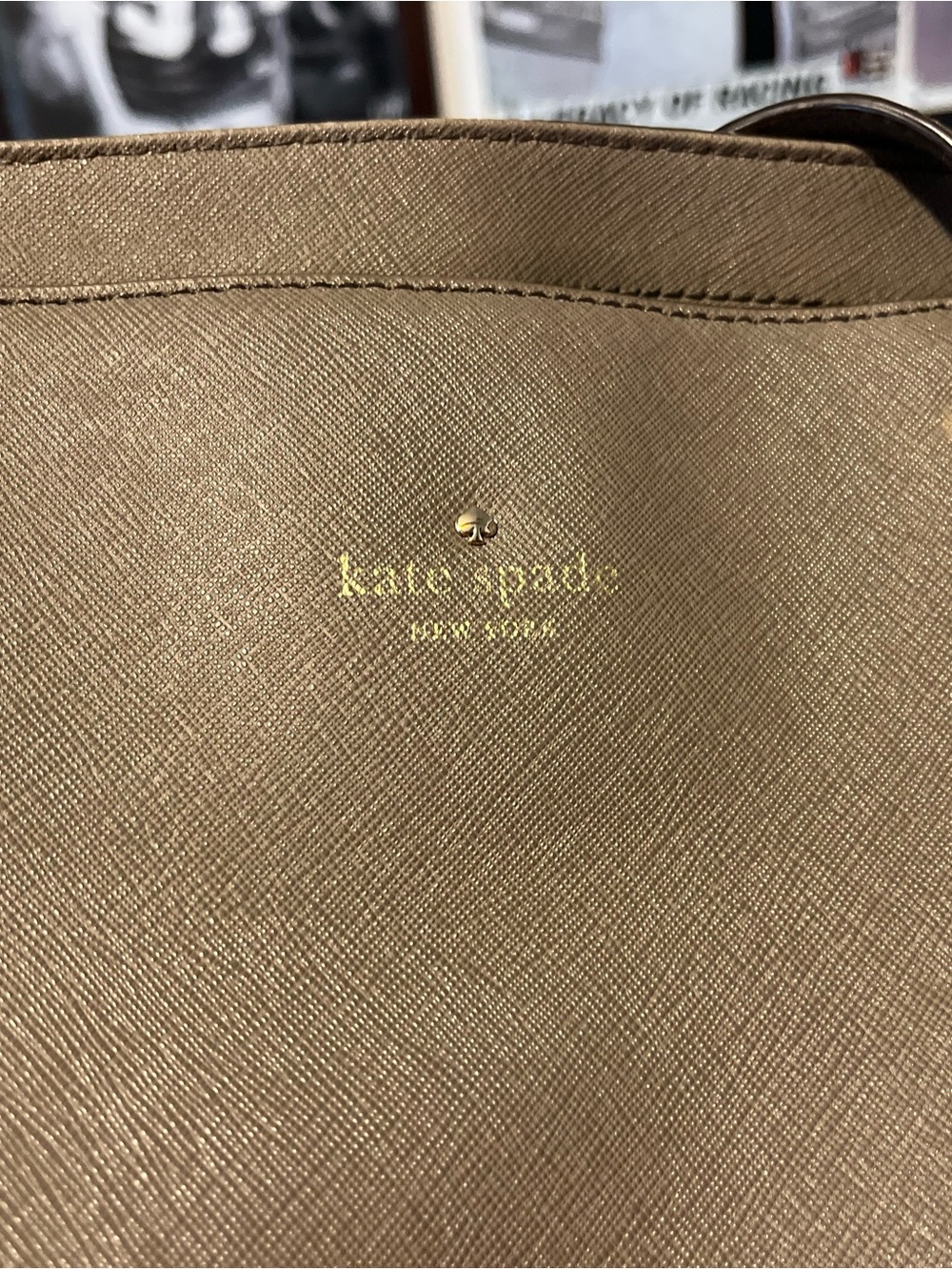 Kate Spade metallic champagne tote with gold logo